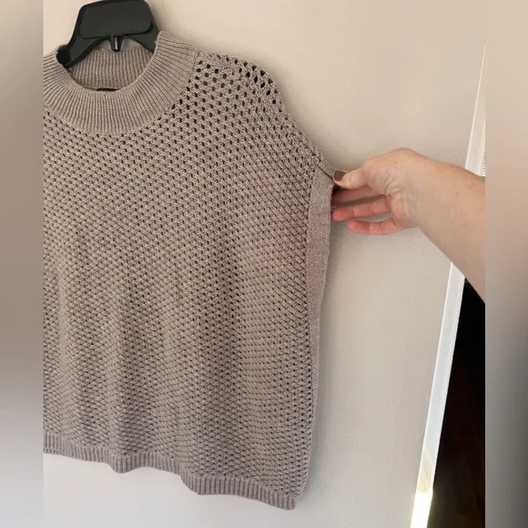 EILEEN FISHER Merino Wool Open Knit Boxy Mock Sweater Lagenlook Quiet Luxury | S - Picture 6 of 12